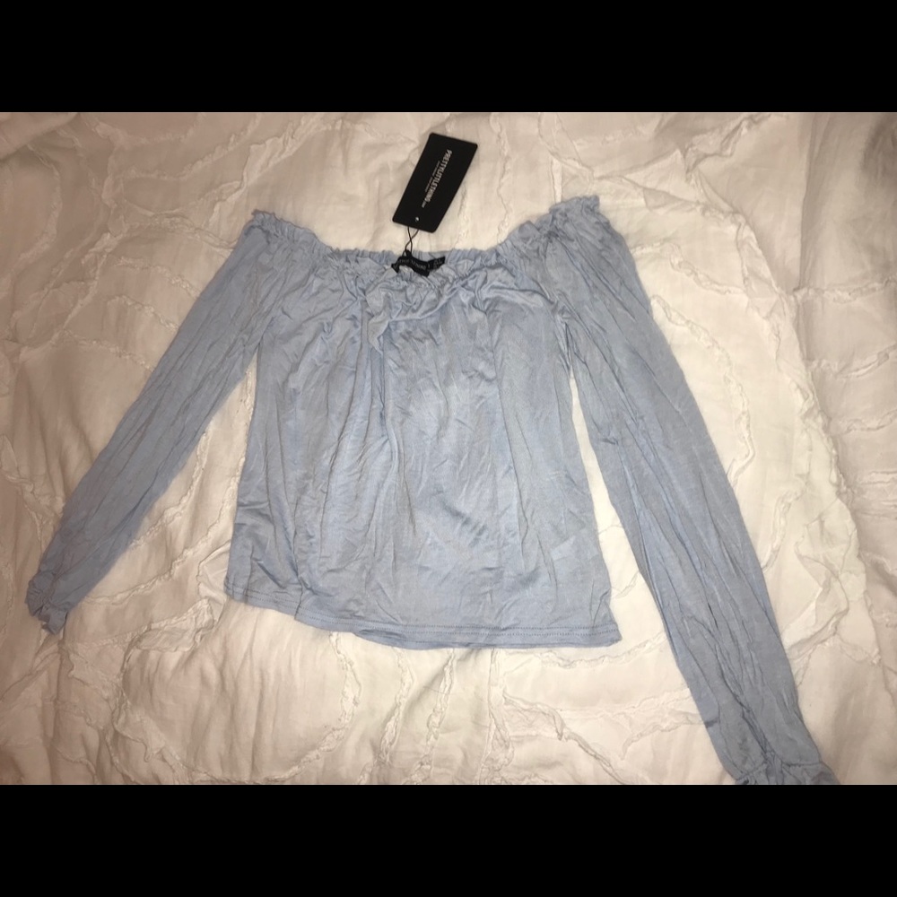 NEW PrettyLittleThings Blue Off The Shoulder Top